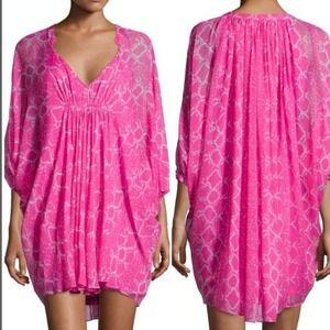 Diane von Furstenberg Fleurette‎ Kaftan Top Pink Snake Lagenlook Flowy Size 6